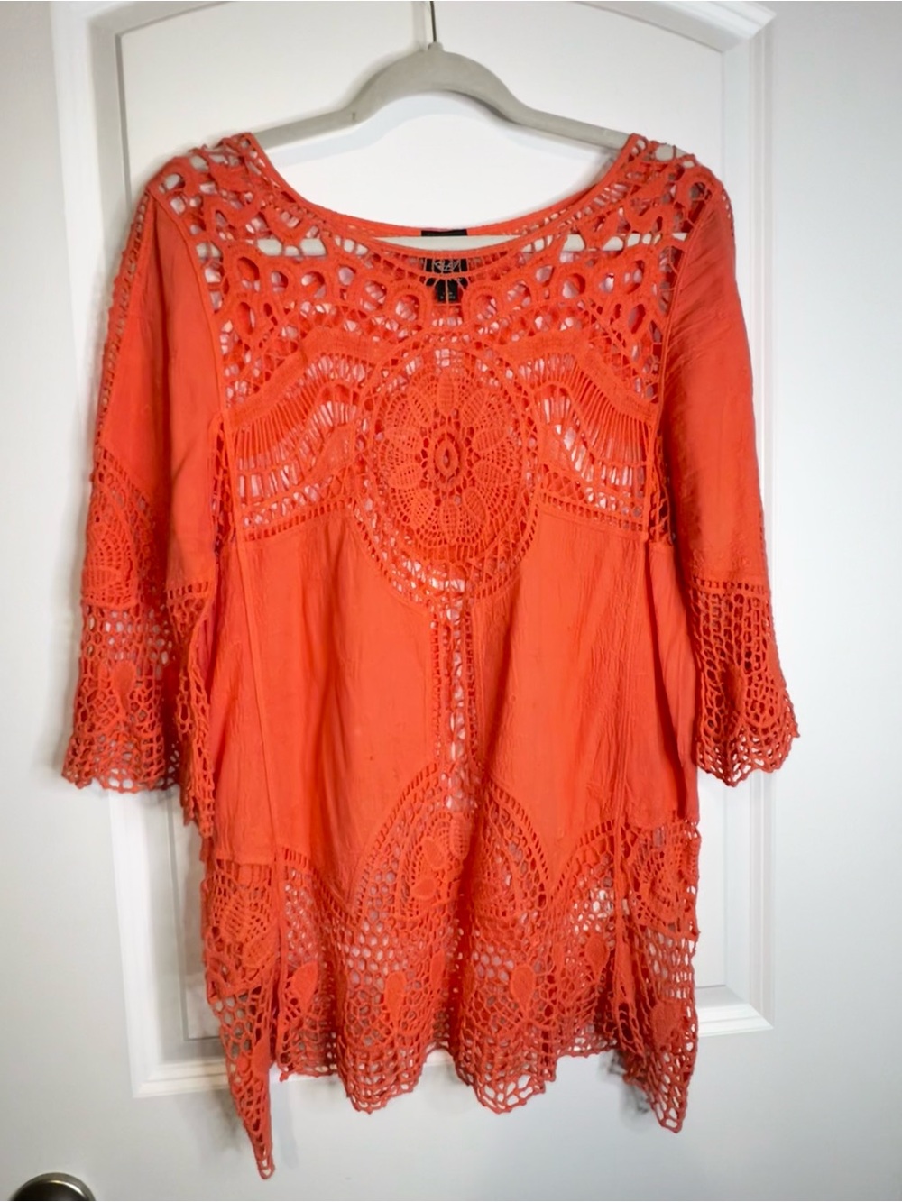 Crochet-Trim Orange Tunic Top